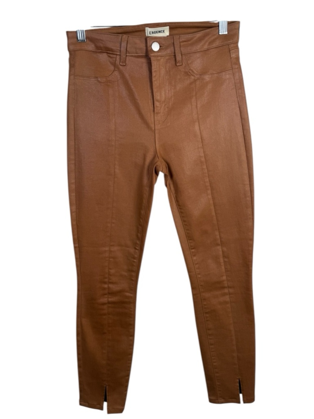 L'AGENCE Jyothi‎ High Rise Split Ankle Jeans Coated Cognac Size 28